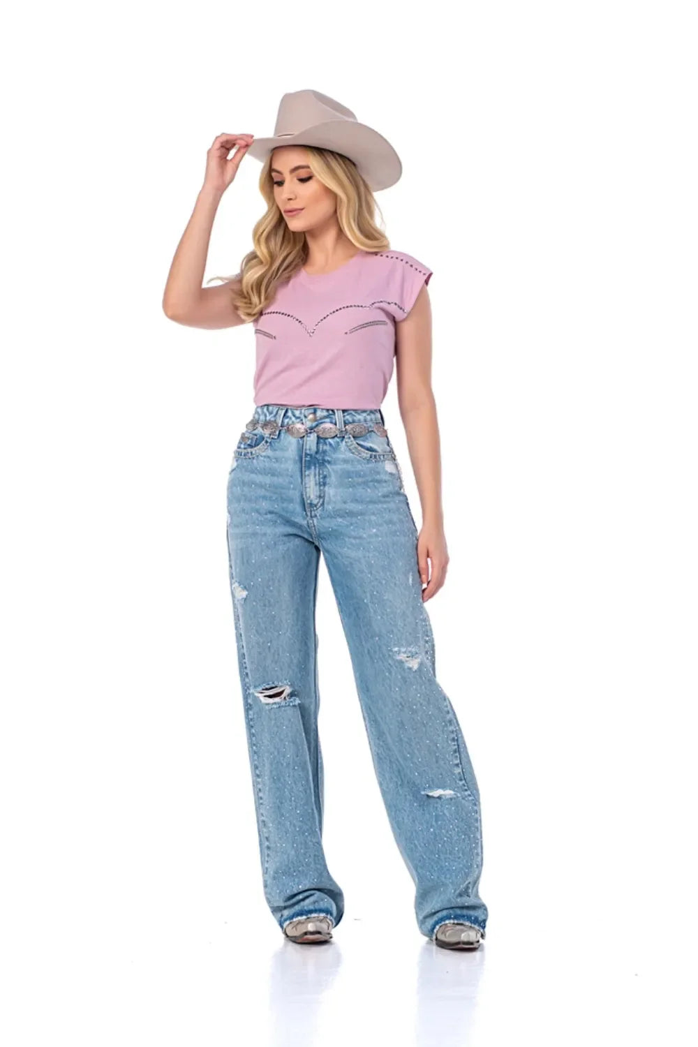 JEANS WIDE LEG AGUA MARINHA