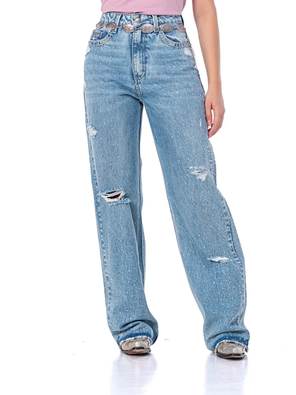 JEANS WIDE LEG AGUA MARINHA