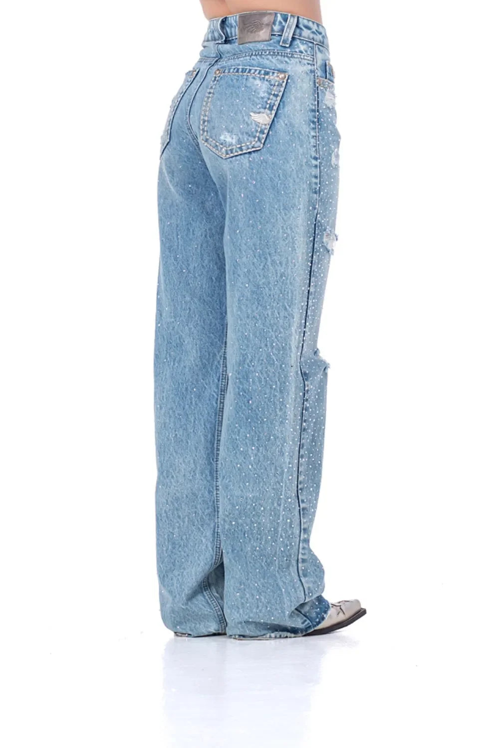 JEANS WIDE LEG AGUA MARINHA
